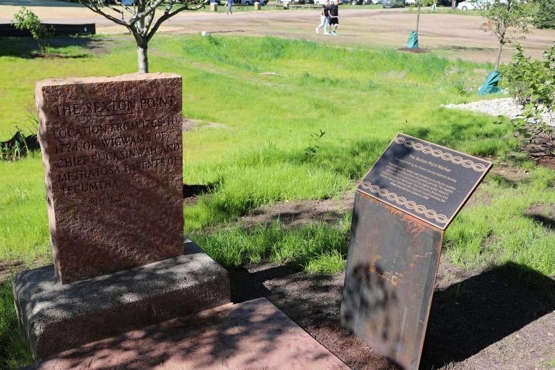 The Sexton Point Marker (1931) and its Interpretive Panel (2024) image. Click for full size.