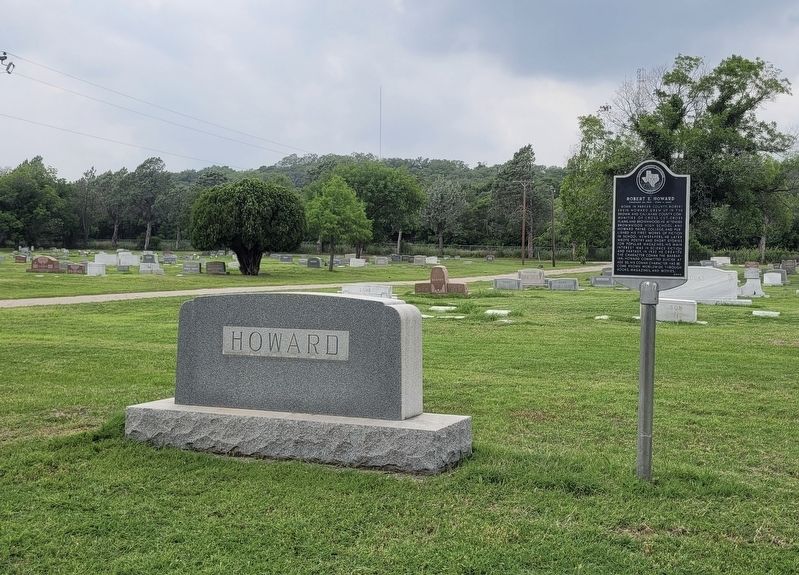The Robert E. Howard Gravestone and Marker. Click for full size. The Robert E. Howard Gravestone and Marker image. Click for full size.