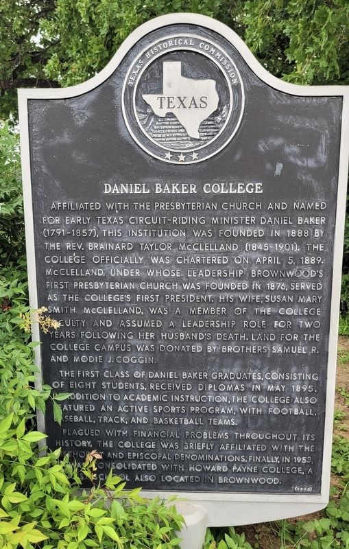 Daniel Baker College Marker. Click for full size. Daniel Baker College Marker image. Click for full size.