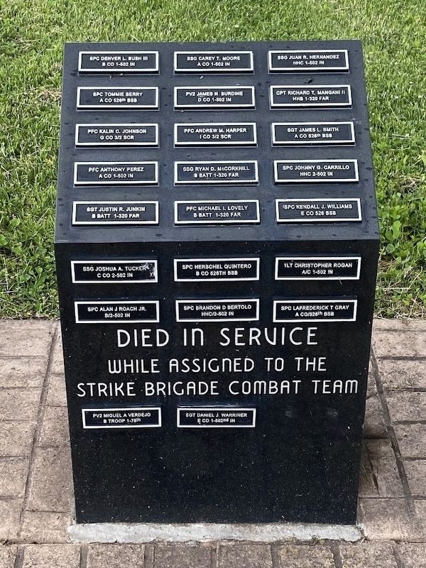 Died in Service While Assigned to Strike Brigade Combat Team Marker image. Click for full size.