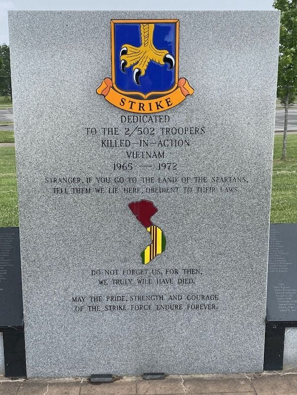 Dedicated to the 2/502 Troopers Killed-in-Action in Vietnam 1965 - 1972 Marker image. Click for full size.