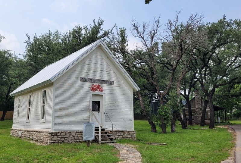 The view of the Lanham Mill Schoolhouse and Marker from the pathway image. Click for full size.