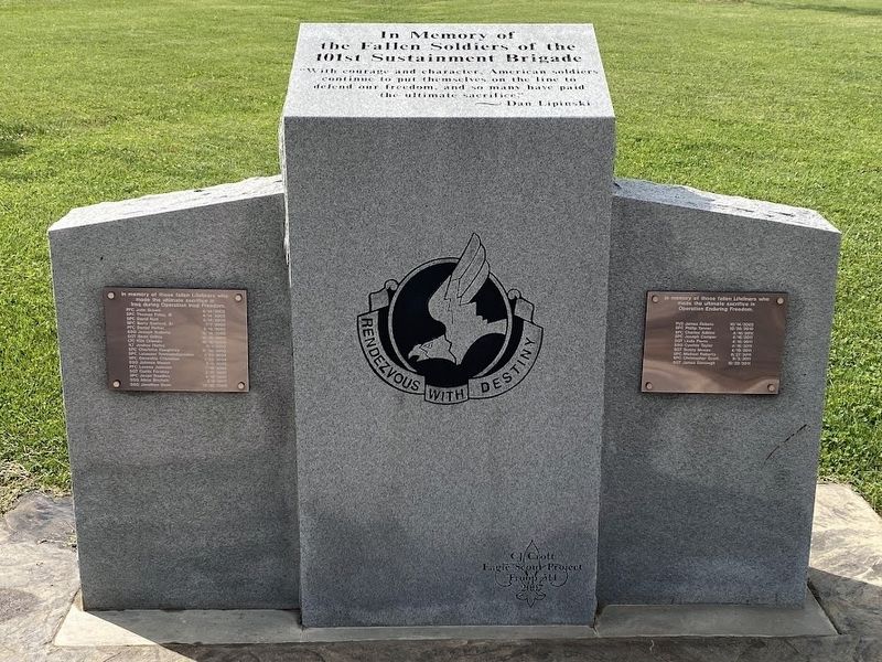 In Memory of the Fallen Soldiers of the 101st Sustainment Brigade Marker. Click for full size. In Memory of the Fallen Soldiers of the 101st Sustainment Brigade Marker image. Click for full size.