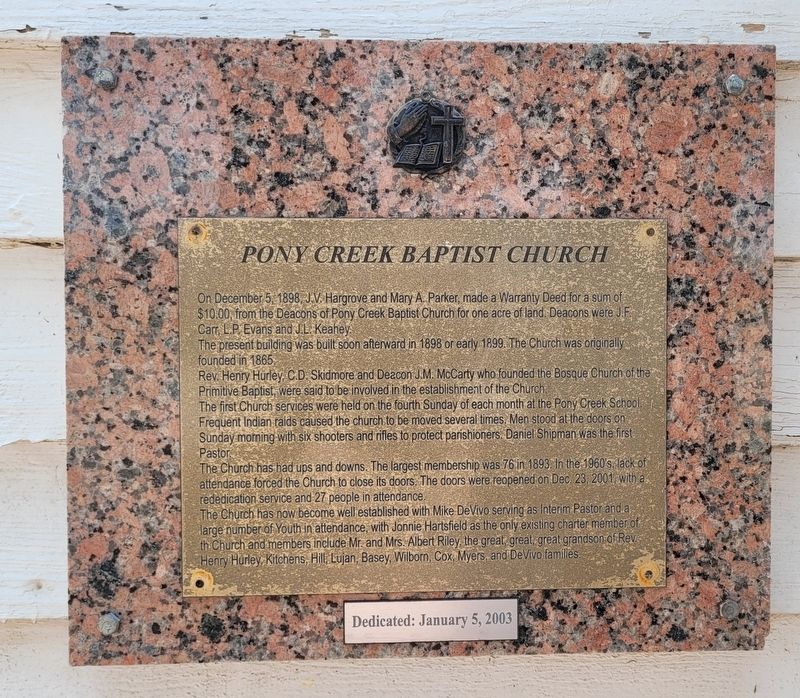 Pony Creek Baptist Church Marker image. Click for full size.
