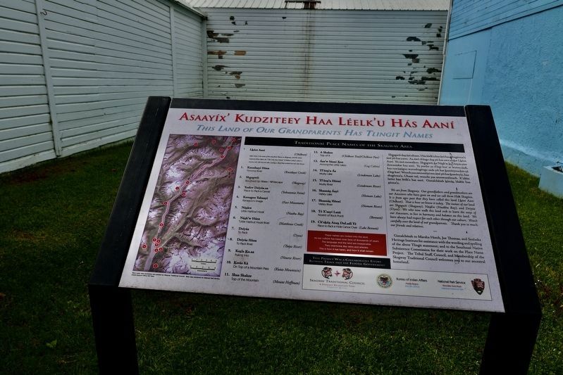 Asaayíx' Kudziteey Haa Léelk'u Hás Aaní Marker. Click for full size. Asaayíx' Kudziteey Haa Léelk'u Hás Aaní Marker image. Click for full size.