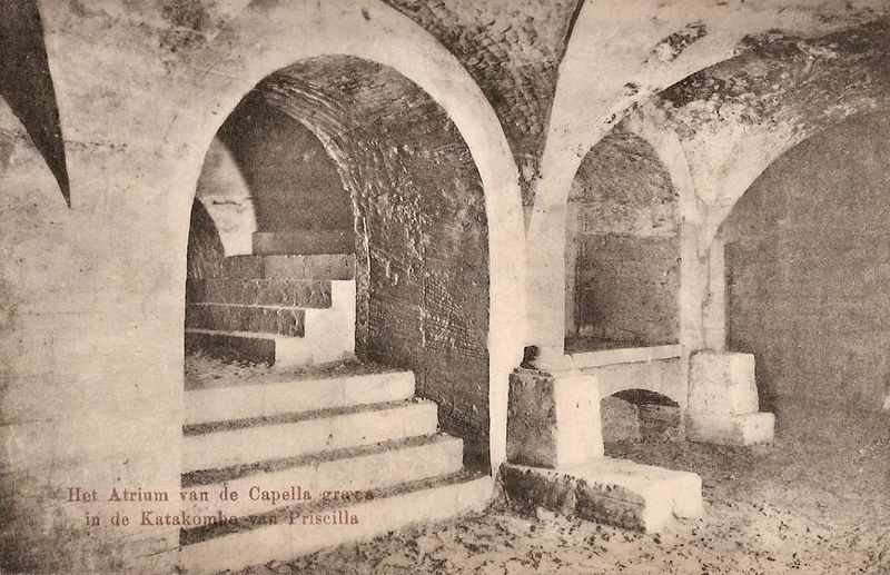Atrium of the Greek Chapel of the Catacomb of Priscilla image. Click for full size.