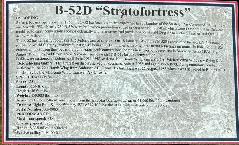 B-52D “Stratofortress” Marker. Click for full size. B-52D “Stratofortress” Marker image. Click for full size.