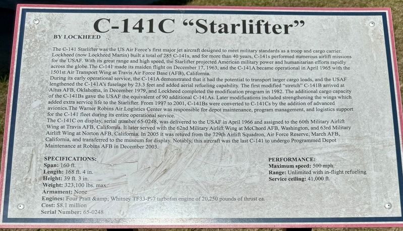 C-141C “Starlifter” Marker. Click for full size. C-141C “Starlifter” Marker image. Click for full size.