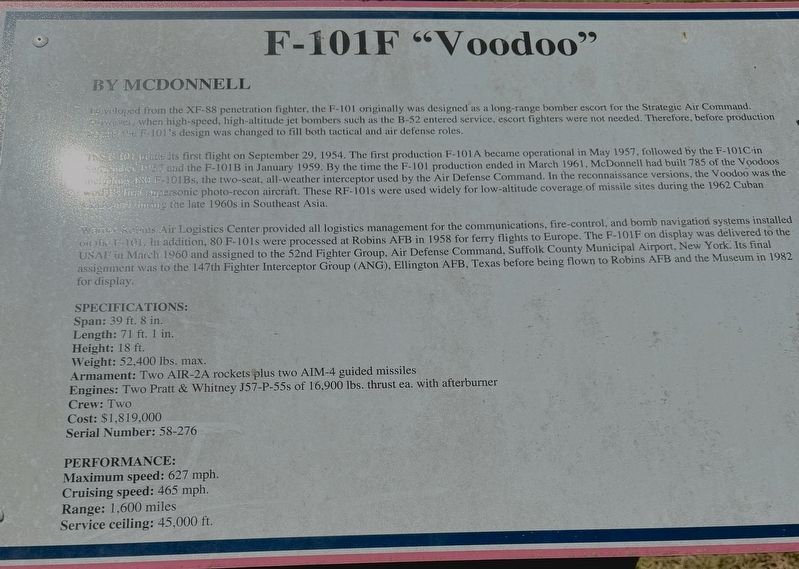 F-101F “Voodoo” Marker. Click for full size. F-101F “Voodoo” Marker image. Click for full size.