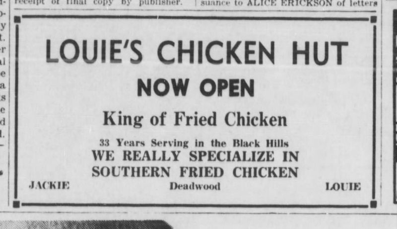 Louie's Chicken Hut advertisement. Click for full size. Louie's Chicken Hut advertisement image. Click for full size.