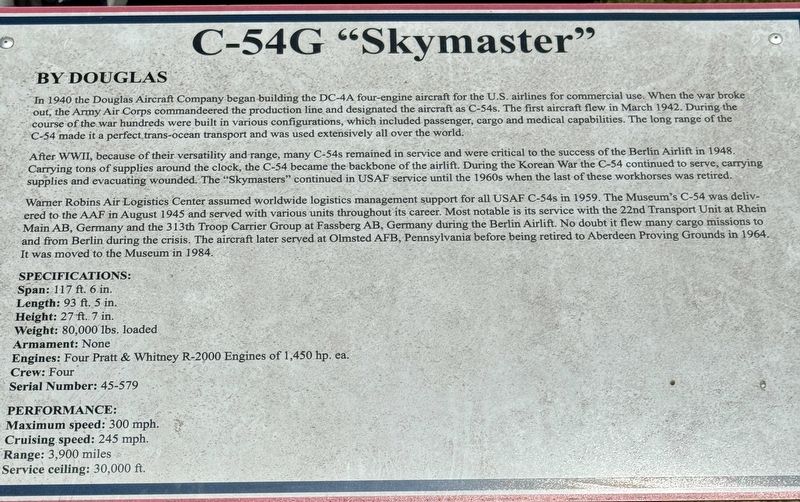 C-54G “Skymaster” Marker. Click for full size. C-54G “Skymaster” Marker image. Click for full size.