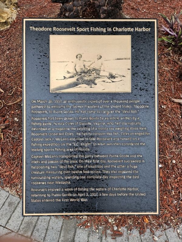 Theodore Roosevelt Sprot Fishing in Charlotte Harbor Marker. Click for full size. Theodore Roosevelt Sprot Fishing in Charlotte Harbor Marker image. Click for full size.