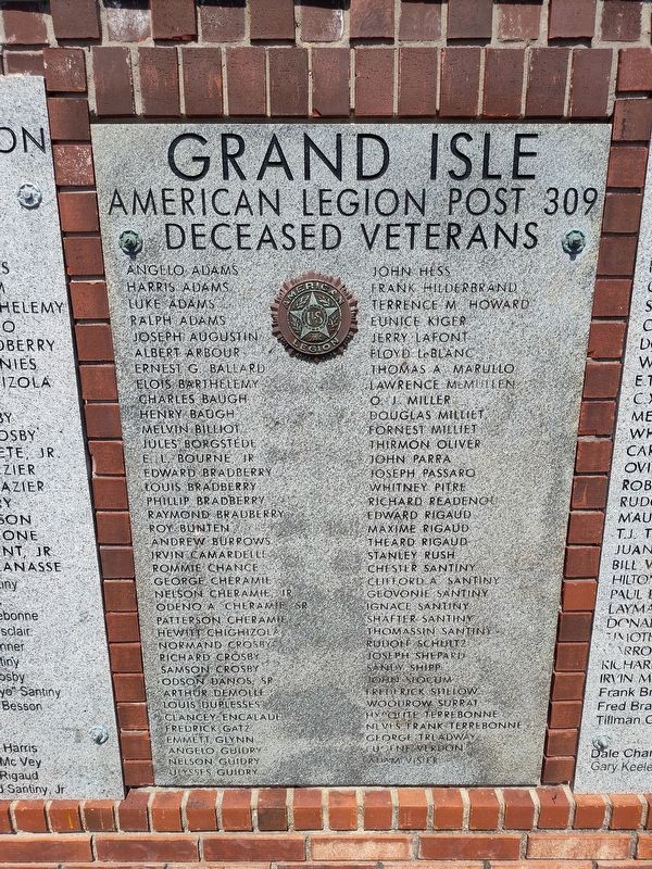 Grand Isle American Legion Post 309 Deceased Veterans Marker. Click for full size. Grand Isle American Legion Post 309 Deceased Veterans Marker image. Click for full size.