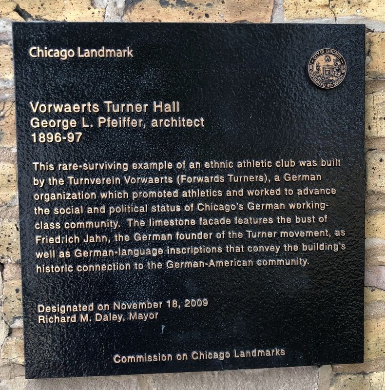 Vorwaerts Turner Hall Marker. Click for full size. Vorwaerts Turner Hall Marker image. Click for full size.