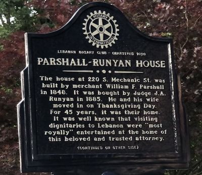 Parshall-Runyan House Marker, Side One. Click for full size. Parshall-Runyan House Marker, Side One image. Click for full size.