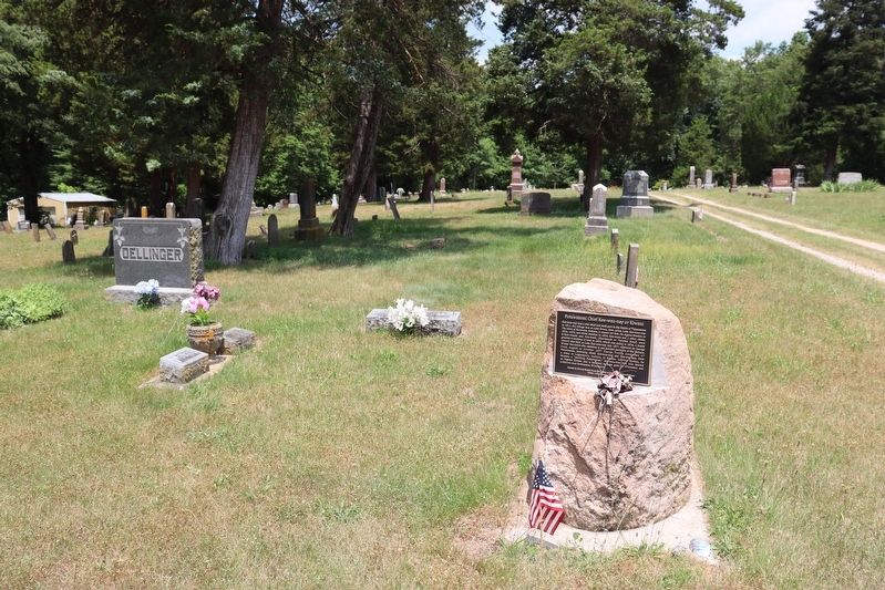 Potawatomi Chief Kee-wau-nay or Kiwani Marker and Pleasant Hill Cemetery image. Click for full size.