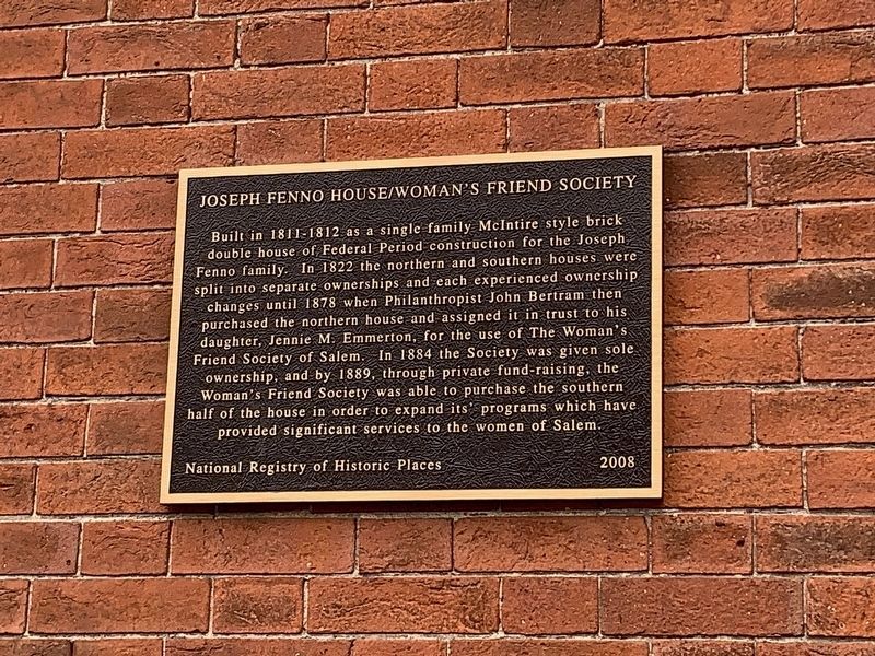 Joseph Fenno House / Woman's Friend Society Marker image. Click for full size.