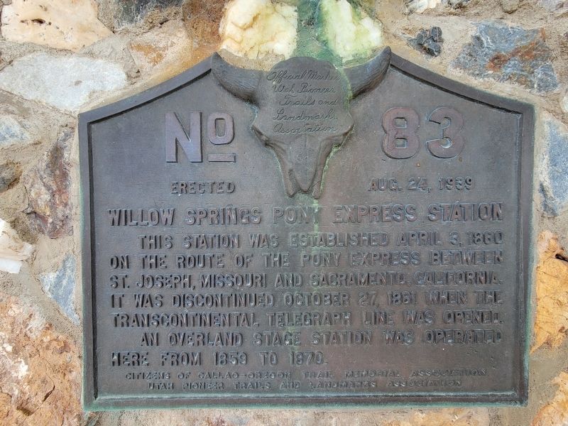 Willow Springs Pony Express Station Marker. Click for full size. Willow Springs Pony Express Station Marker image. Click for full size.