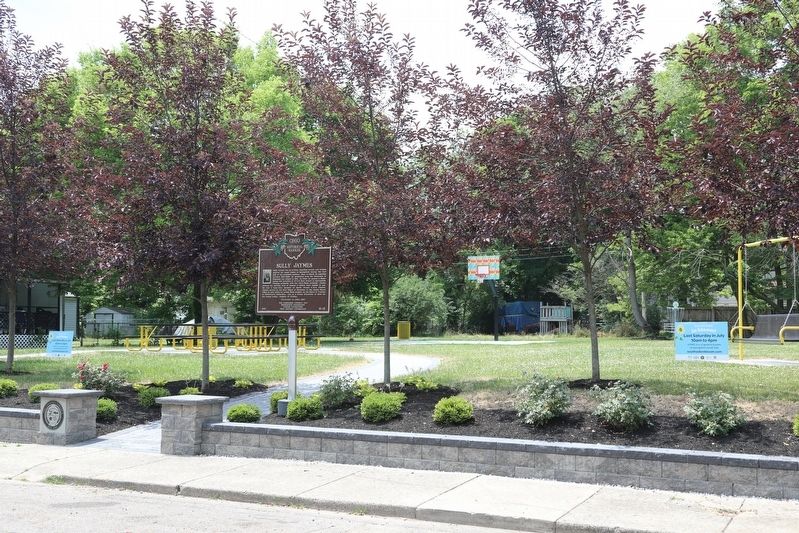 View of the marker at the right of the entrance to the park image. Click for full size.