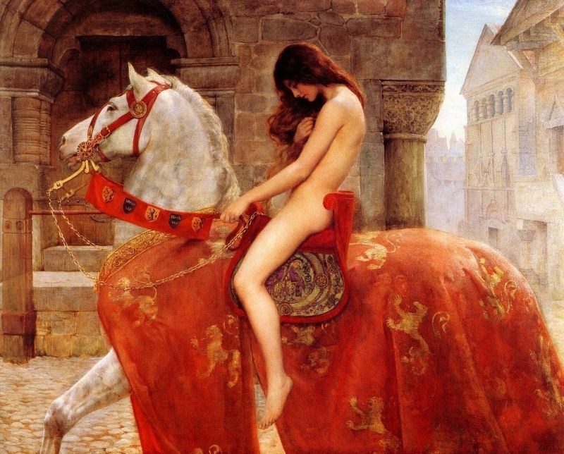 <i>Lady Godiva</i> by John Collier, c. 1897, in the Herbert Art Gallery and Museum, Coventry. image. Click for full size.