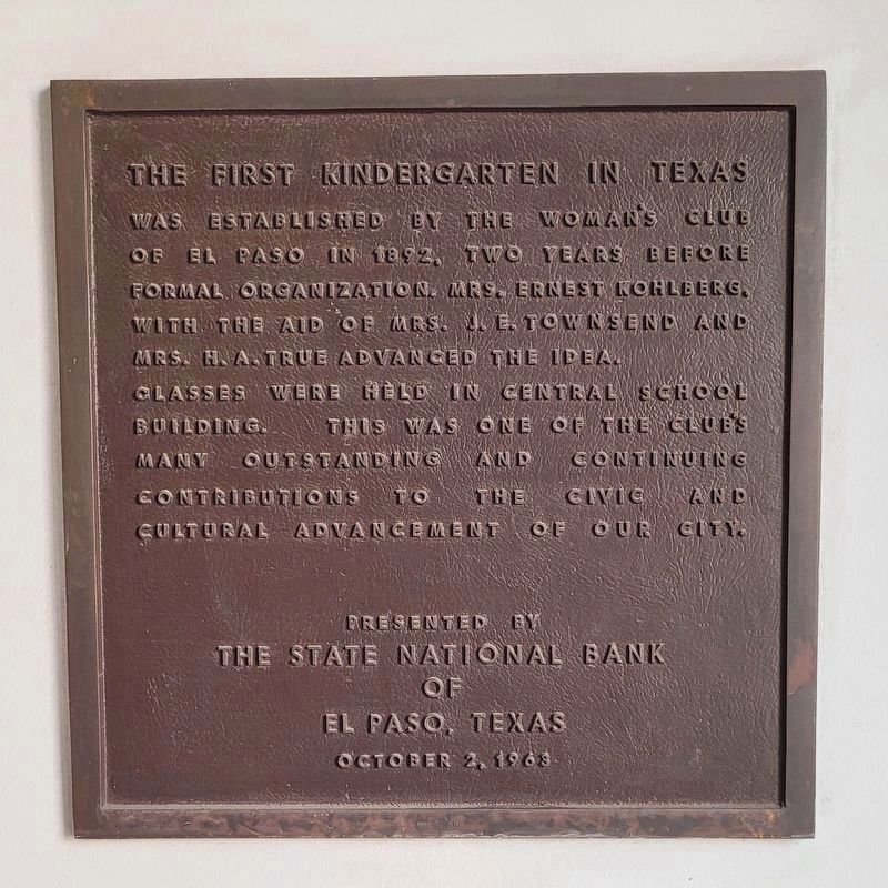 The First Kindergarten in Texas Marker - new location image. Click for full size.