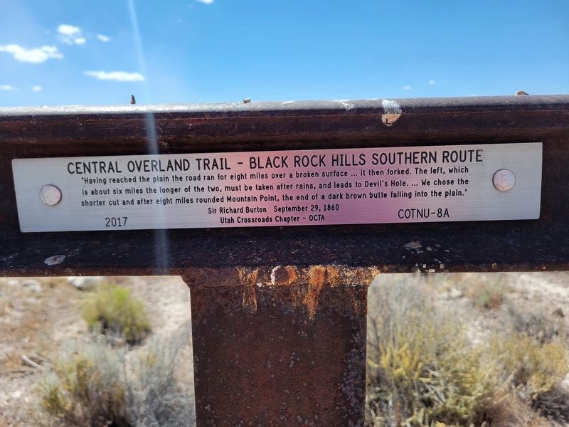 Central Overland Trail - Black Rock Hills Southern Route Marker. Click for full size. Central Overland Trail - Black Rock Hills Southern Route Marker image. Click for full size.