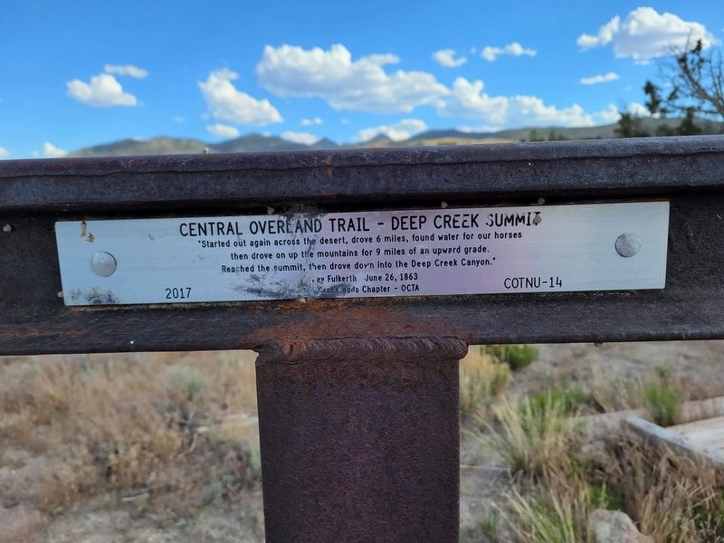 Central Overland Trail - Deep Creek Summit Marker. Click for full size. Central Overland Trail - Deep Creek Summit Marker image. Click for full size.