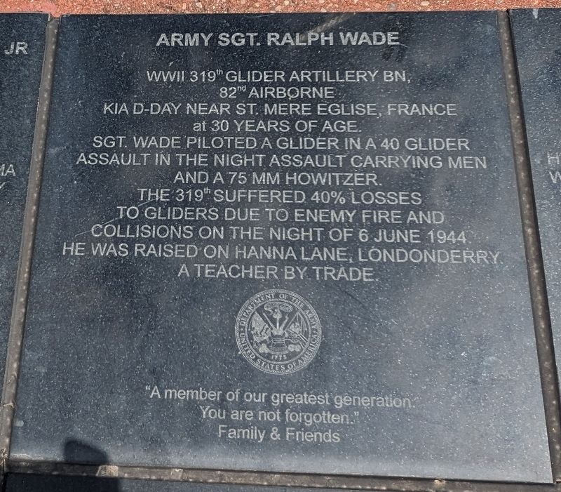Army Sgt. Ralph Wade Marker. Click for full size. Army Sgt. Ralph Wade Marker image. Click for full size.