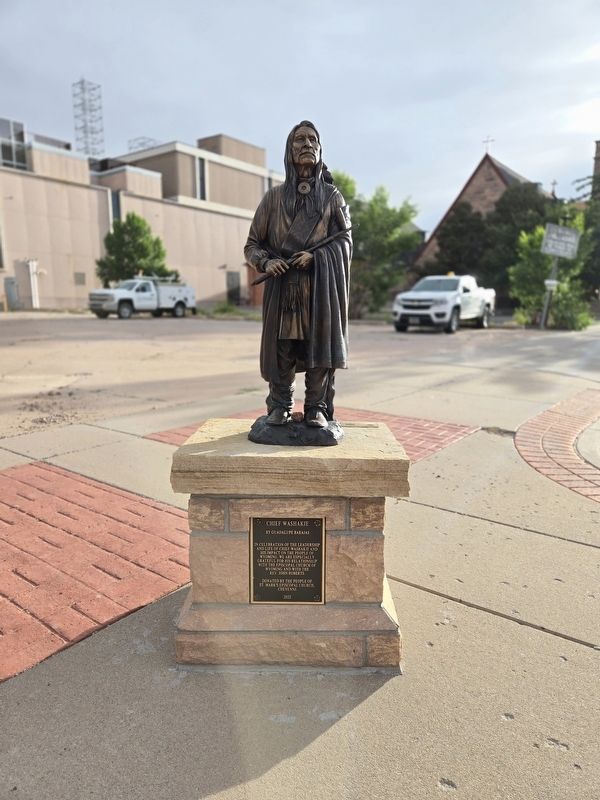 Chief Washakie marker and statue by Guadalupe Barajas. Click for full size. Chief Washakie marker and statue by Guadalupe Barajas image. Click for full size.