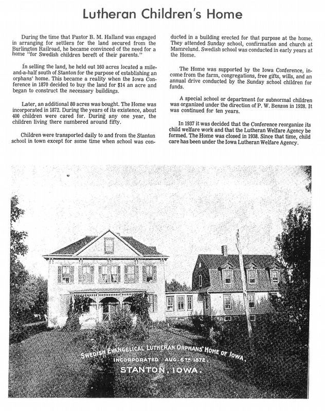Stanton Lutheran Children's Home Marker. Click for full size. Stanton Lutheran Children's Home Marker image. Click for full size.