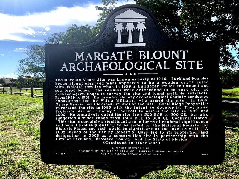 Margate Blount Archaeological Site Marker. Click for full size. Margate Blount Archaeological Site Marker image. Click for full size.
