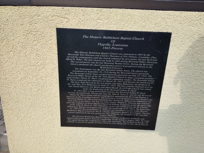 The Historic Bethlehem Baptist Church Of Flagville, Louisiana Marker. Click for full size. The Historic Bethlehem Baptist Church Of Flagville, Louisiana Marker image. Click for full size.
