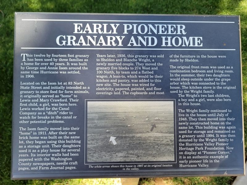 Early Pioneer Granary and Home Marker. Click for full size. Early Pioneer Granary and Home Marker image. Click for full size.