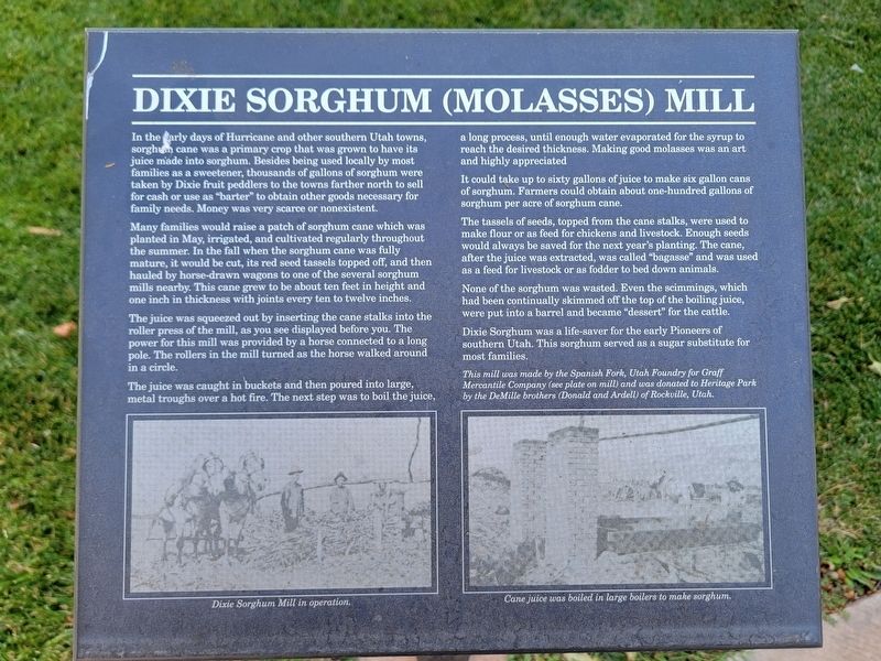 Dixie Sorghum (Molasses) Mill Marker. Click for full size. Dixie Sorghum (Molasses) Mill Marker image. Click for full size.