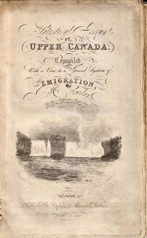 Title page of Robert Gourlay�s �Statistical Account of Upper Canada�, 1822 image. Click for full size.