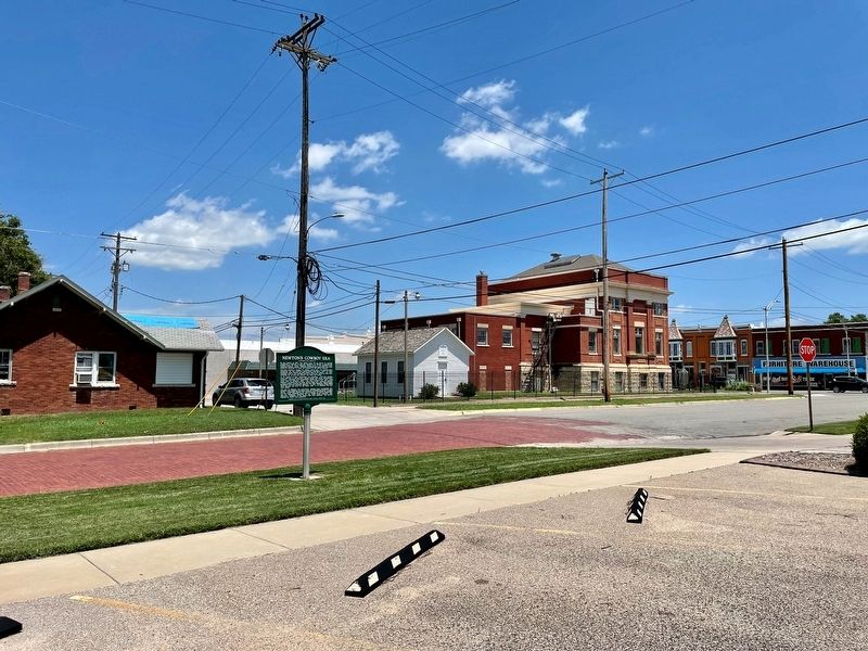 View from marker looking towards the Harvey County Historical Society building.. Click for full size. View from marker looking towards the Harvey County Historical Society building. image. Click for full size.
