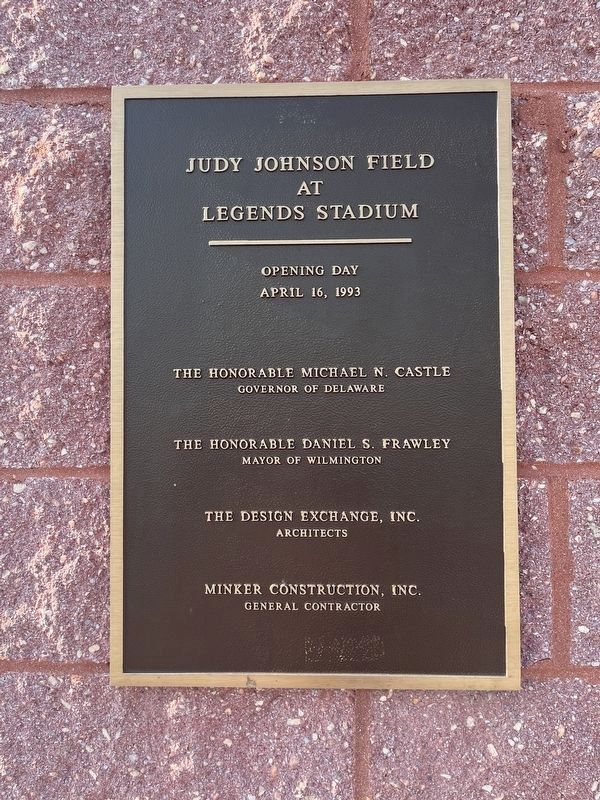 Dedication Plaque for Judy Johnson Field at Legends Stadium. Click for full size. Dedication Plaque for Judy Johnson Field at Legends Stadium image. Click for full size.