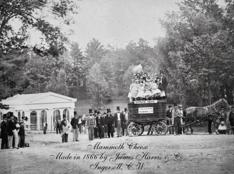 The Mammoth Cheese, on display in Saratoga Springs, NY, 1866 image. Click for full size.