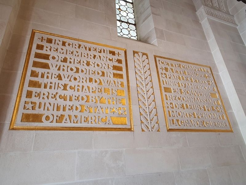 Oisne-Aisne American Memorial Chapel interior inscription. Click for full size. Oisne-Aisne American Memorial Chapel interior inscription image. Click for full size.