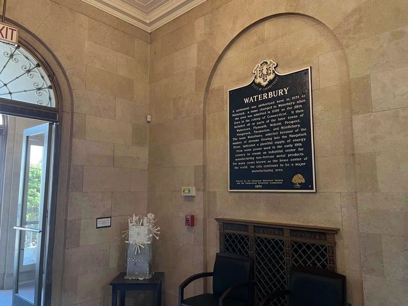 Waterbury Marker in the Chase Municipal Building. image. Click for full size.