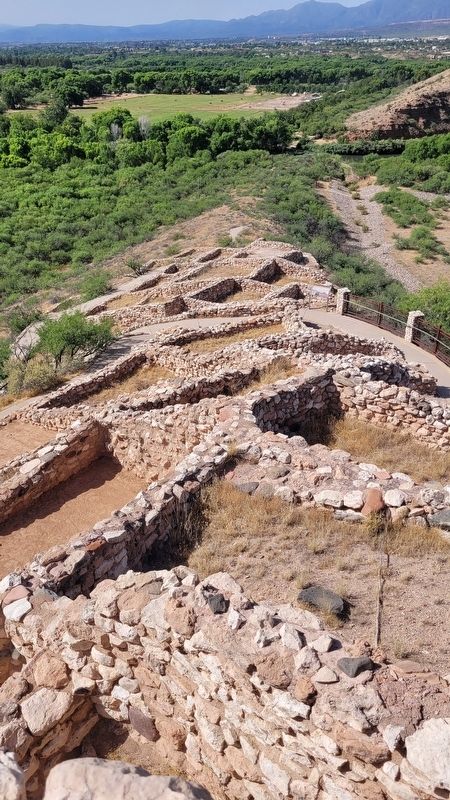 The view of the reconstructed ruins from the top pueblo. Click for full size. The view of the reconstructed ruins from the top pueblo image. Click for full size.