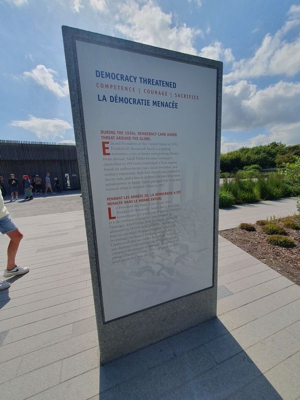 Pointe du Hoc Marker - Democracy Threatened. Click for full size. Pointe du Hoc Marker - Democracy Threatened image. Click for full size.