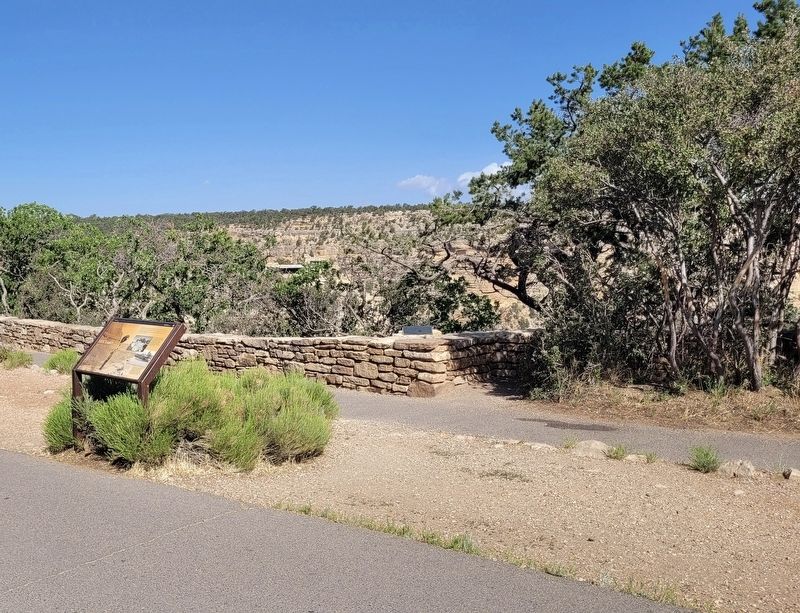 The Trans-Canyon Telephone Line Marker is located along the stone wall on the right corner image. Click for full size.