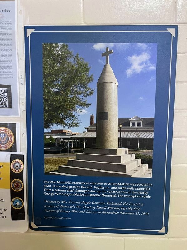 Plaque for the War Memorial inside of Alexandria Union Station. Click for full size. Plaque for the War Memorial inside of Alexandria Union Station image. Click for full size.