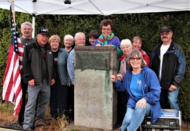OT Marker-Bush Prairie cleaning day prior to cleaning & dedication-Sacajawea Chptr & friends 2016.. Click for full size. OT Marker-Bush Prairie cleaning day prior to cleaning & dedication-Sacajawea Chptr & friends 2016. image. Click for full size.