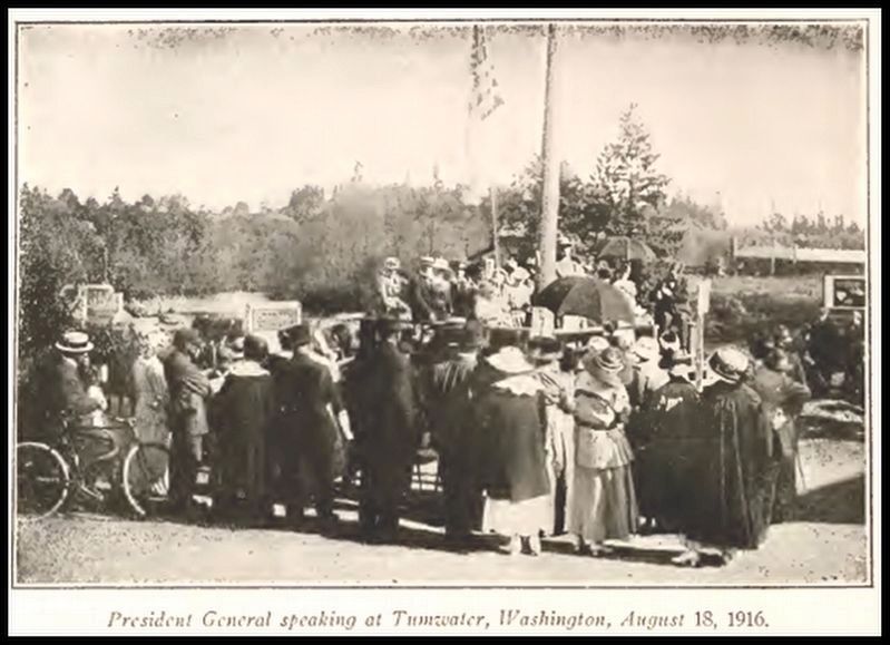 DAR President General speaking at the OT marker dedication at Tumwater Falls, WA. Click for full size. DAR President General speaking at the OT marker dedication at Tumwater Falls, WA image. Click for full size.
