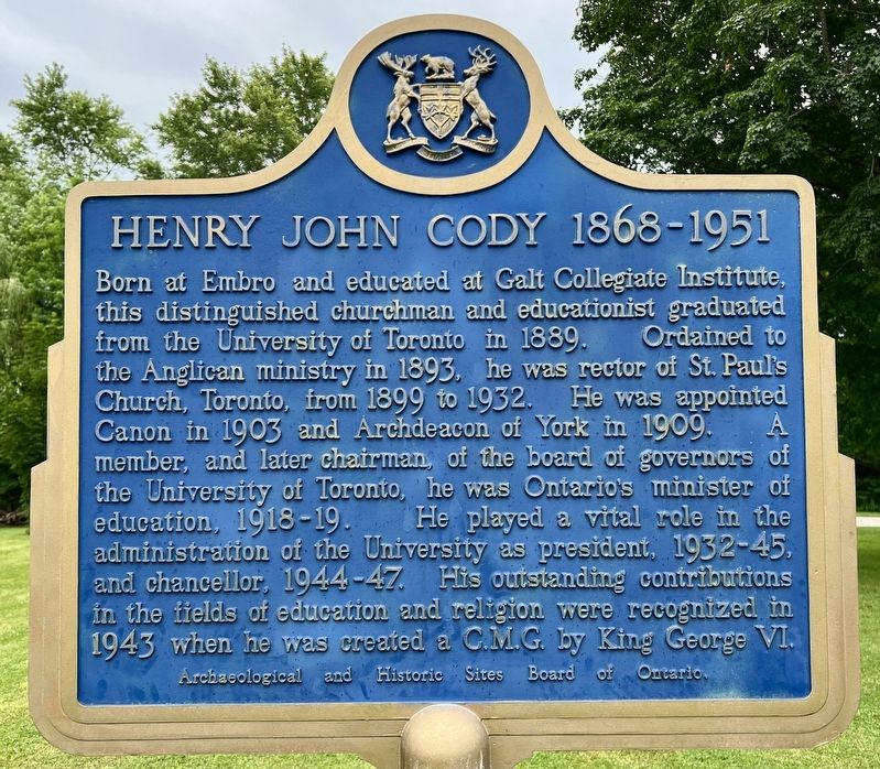 Henry John Cody 1868-1951 Marker. Click for full size. Henry John Cody 1868-1951 Marker image. Click for full size.