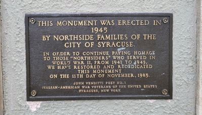 Northside World War II Memorial Rededication Marker. Click for full size. Northside World War II Memorial Rededication Marker image. Click for full size.