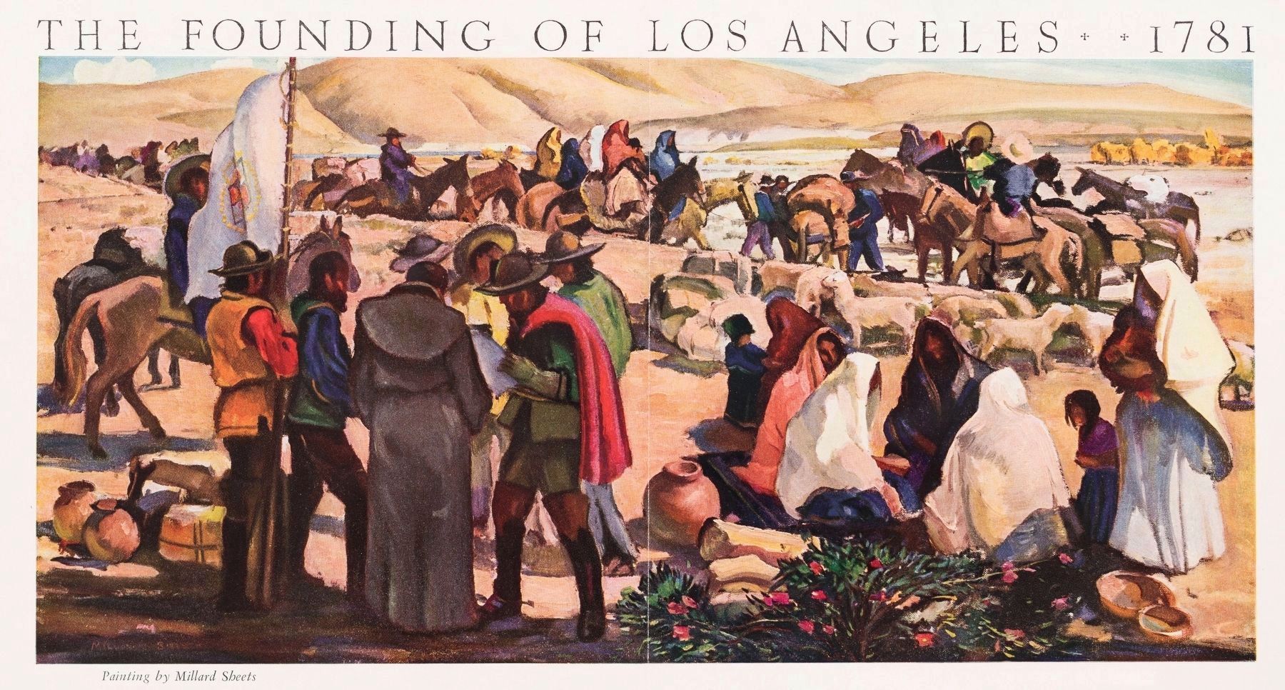 �The Founding of Los Angeles� by Millard Sheets image. Click for full size.