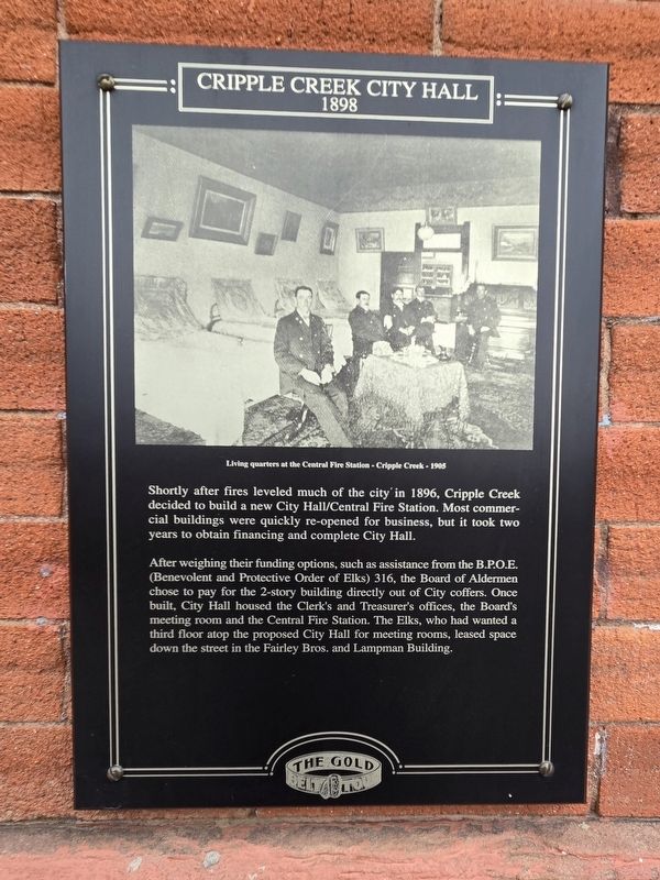 Cripple Creek City Hall 1898 Marker. Click for full size. Cripple Creek City Hall 1898 Marker image. Click for full size.